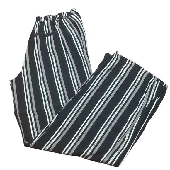 Merona Wide Leg Striped Boho Pants Light Weight Black White Gray Size Medium - Picture 2 of 5
